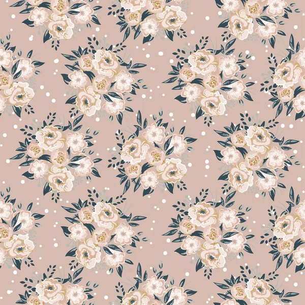 Naadloze patroon textuur met bloemen boeket beige achtergrond. — Stockvector