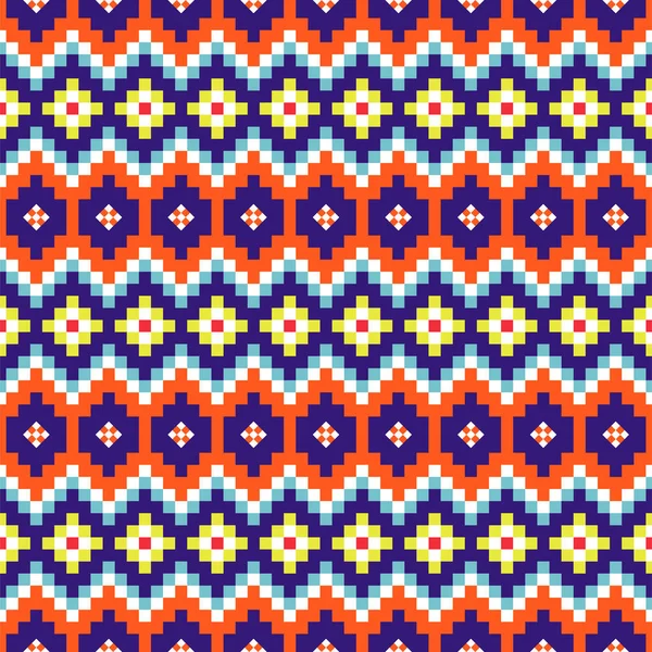 Geometric rhobmus seamless blue and orange chevron pattern pixel blocks shapes texture. — Stockový vektor