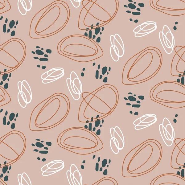 Cirkel abstrakta former sömlös mönster. Beige brun upprepa bakgrund för wrap, textil och tryck design. — Stock vektor