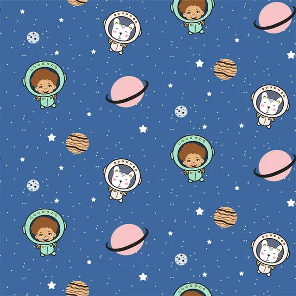 Yakışıklı astronotlar ve çizgi film yıldızı kuyrukluyıldızlarla kusursuz bir desen..