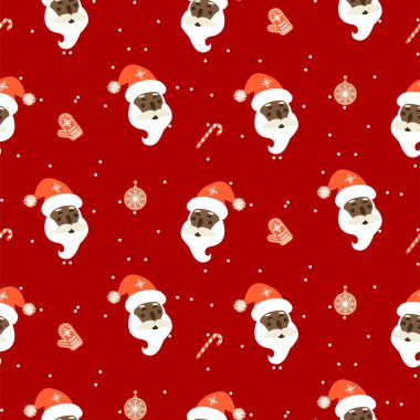 Noel Baba ve dekorasyonlu kusursuz kırmızı xmas deseni.