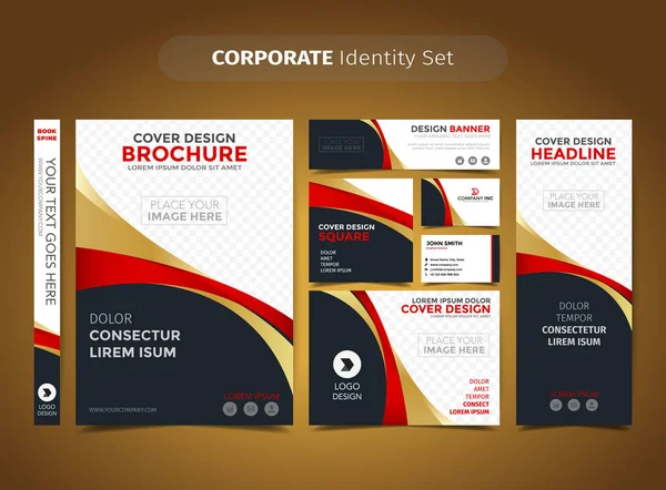 Conjunto Identidad Corporativa Oro Rojo — Vector de stock