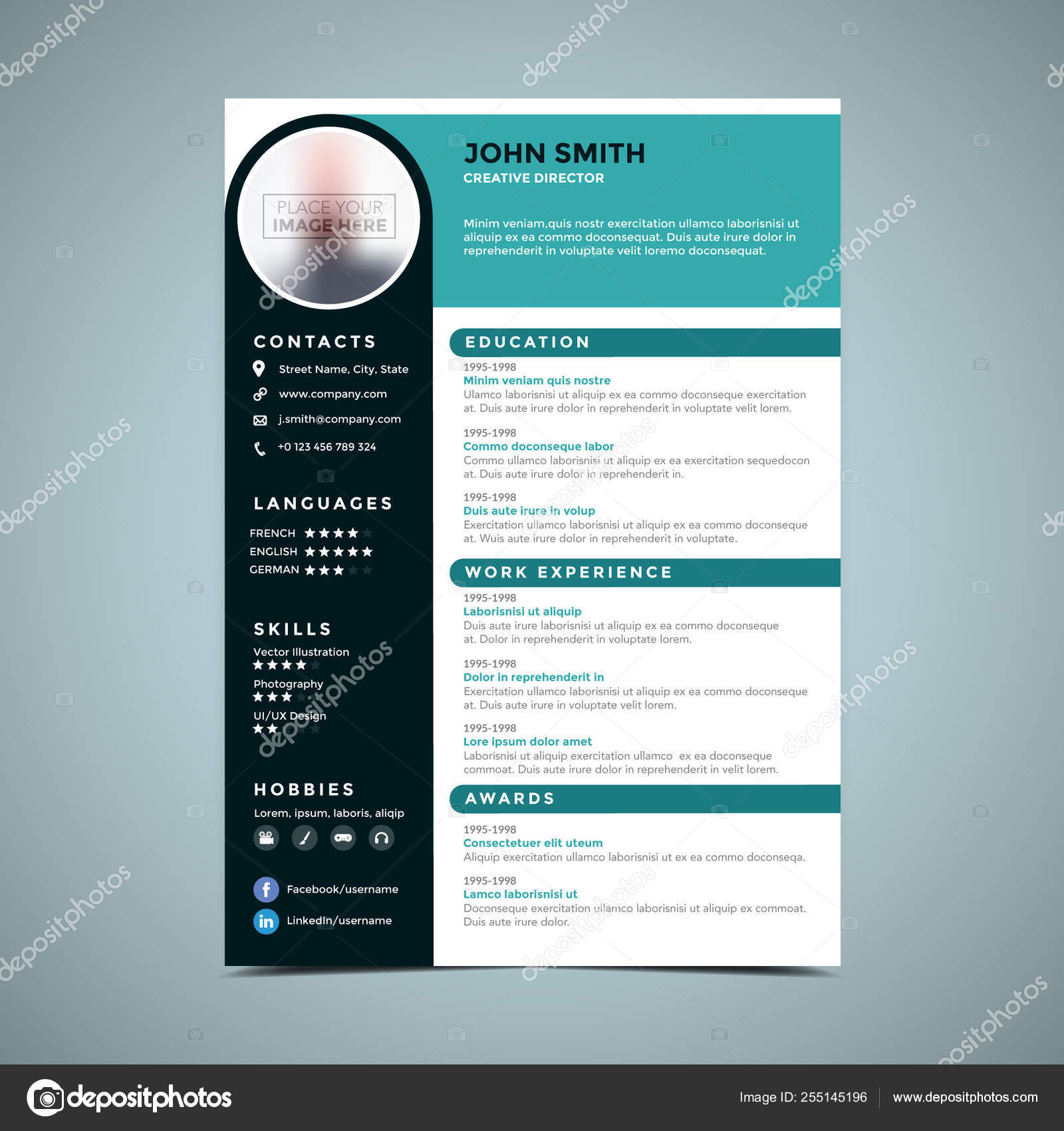 Шаблон Зеленого Синего Резюме Векторное Изображение ©Pixo_Chris.