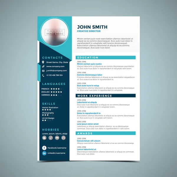 Diseño Elegante Del Curriculum Vitae Azul — Vector de stock