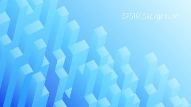 Geometrik arka plan ile üç boyutlu küboidlerdeki. Soyut manzara mavi tonlarında. En boy oranı 16:9. Eps10 vektör.