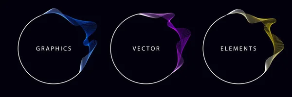 Conjunto Coloridos Marcos Circulares Con Decoraciones Onduladas Elementos Gráficos Vectoriales — Vector de stock