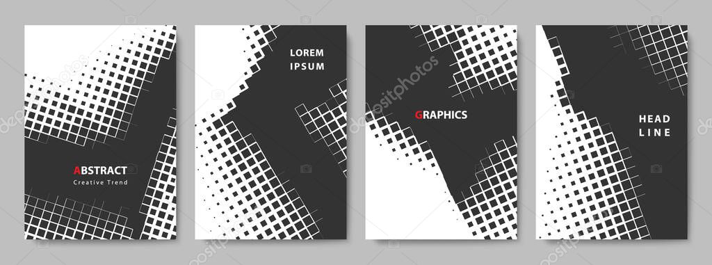 Set of Monochrome Halftone Backgrounds. Minimal Vector Cover Design Templates with Square Dots.