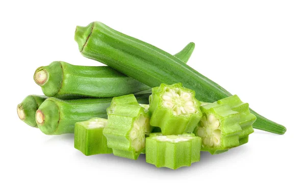 Okra Verde Aislado Fondo Blanco — Foto de Stock