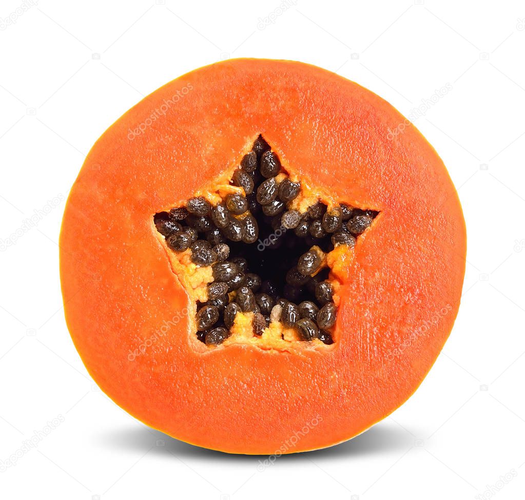 Half papaya isolated on white with clipping path.