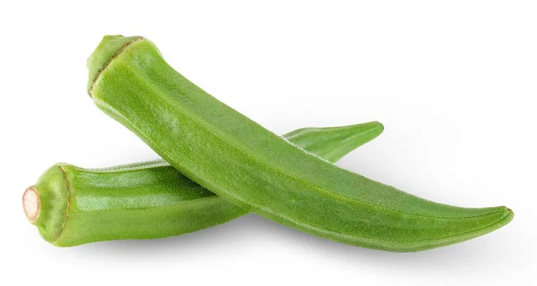 Green Okra Isolated White Clipping Path — Stock Photo, Image