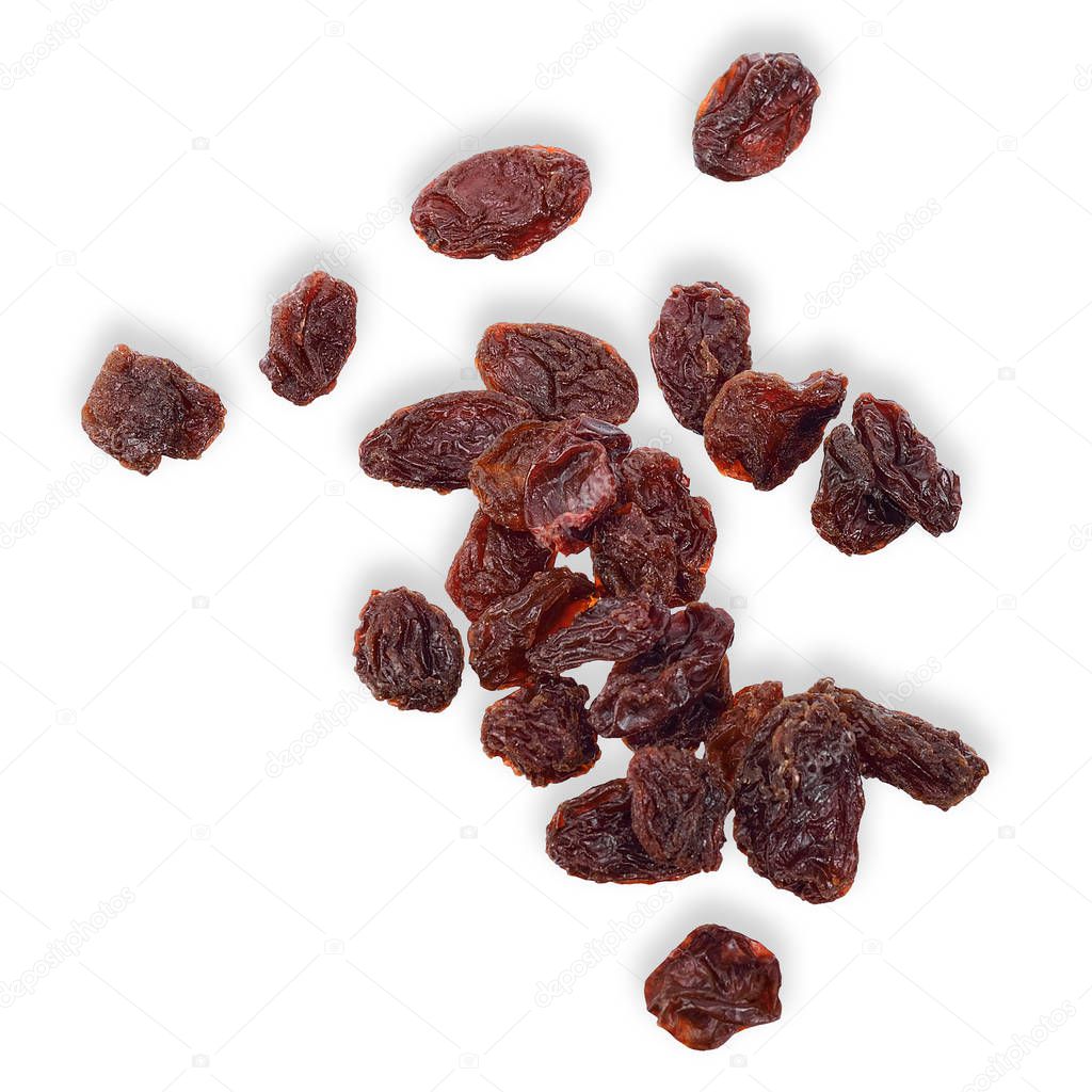 Raisins isolated on white with clipping path.