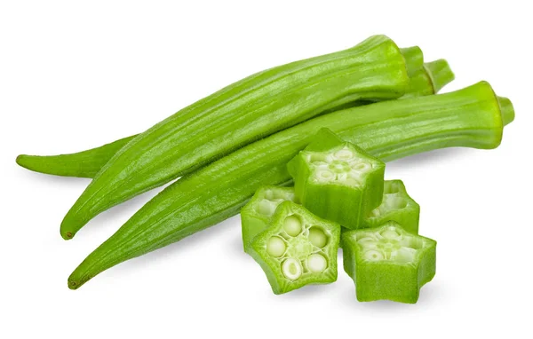 Okra Isolated White Clipping Path — Stock Photo, Image