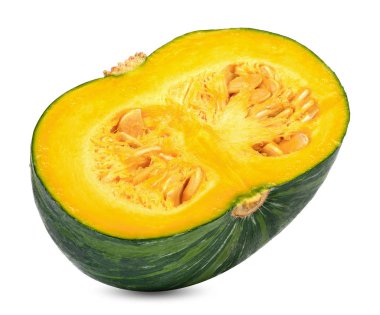 Beyaz kırpma yolu üzerinde izole yeşil kabak dilim