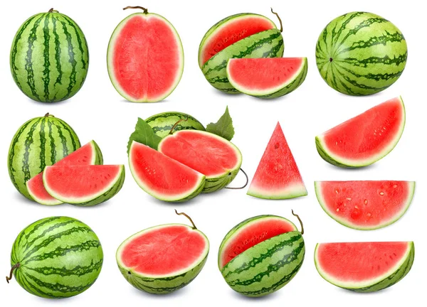 Collection Vattenmelon Isolerad Vit Bakgrund — Stockfoto