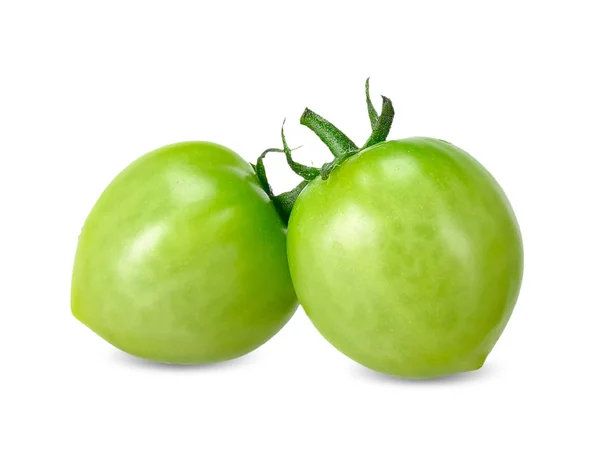 Tomate Verte Isolée Sur Chemin Coupe Blanche — Photo