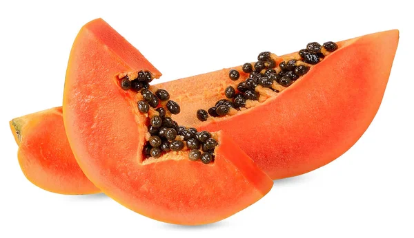 Beyaz Kırpma Yoluyla Izole Dilim Papaya — Stok fotoğraf