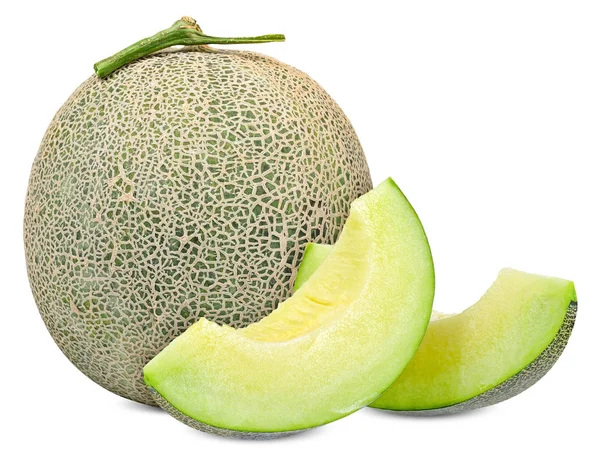 Melón Con Rebanada Aislada Camino Recorte Blanco — Foto de Stock