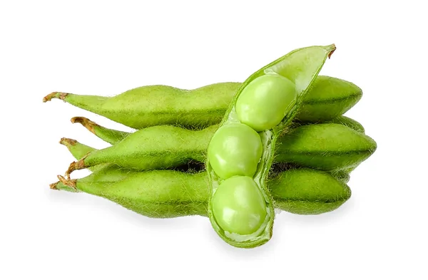 Groene Soy Bean Geïsoleerd Witte Uitknippad — Stockfoto