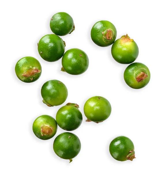 在白色查出的绿色胡椒与顶视图 — 图库照片