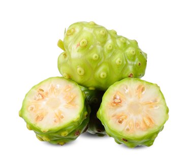 Beyaz kırpma yolu üzerinde izole noni meyve