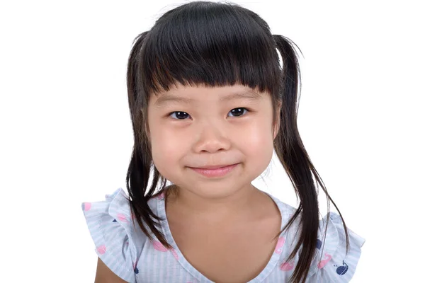 Senyum Gadis Kecil Berpose Latar Belakang Putih — Stok Foto