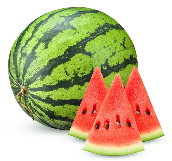 Vattenmelon Och Skiva Isolerad Vit Vattenmelon Klippning Väg — Stockfoto