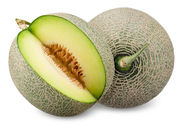 Melon Wyizolowany Białym Melonowym Szlaku Obcinania Ostrości — Zdjęcie stockowe