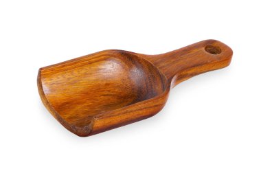  Beyaz arka planda boş Woonden kepçesi var. kaşık kırpma yolu                              