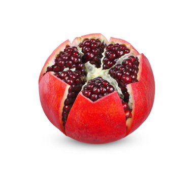 Kırmızı nar beyaz arka planda izole edilmiş. Nar kırpma yolu