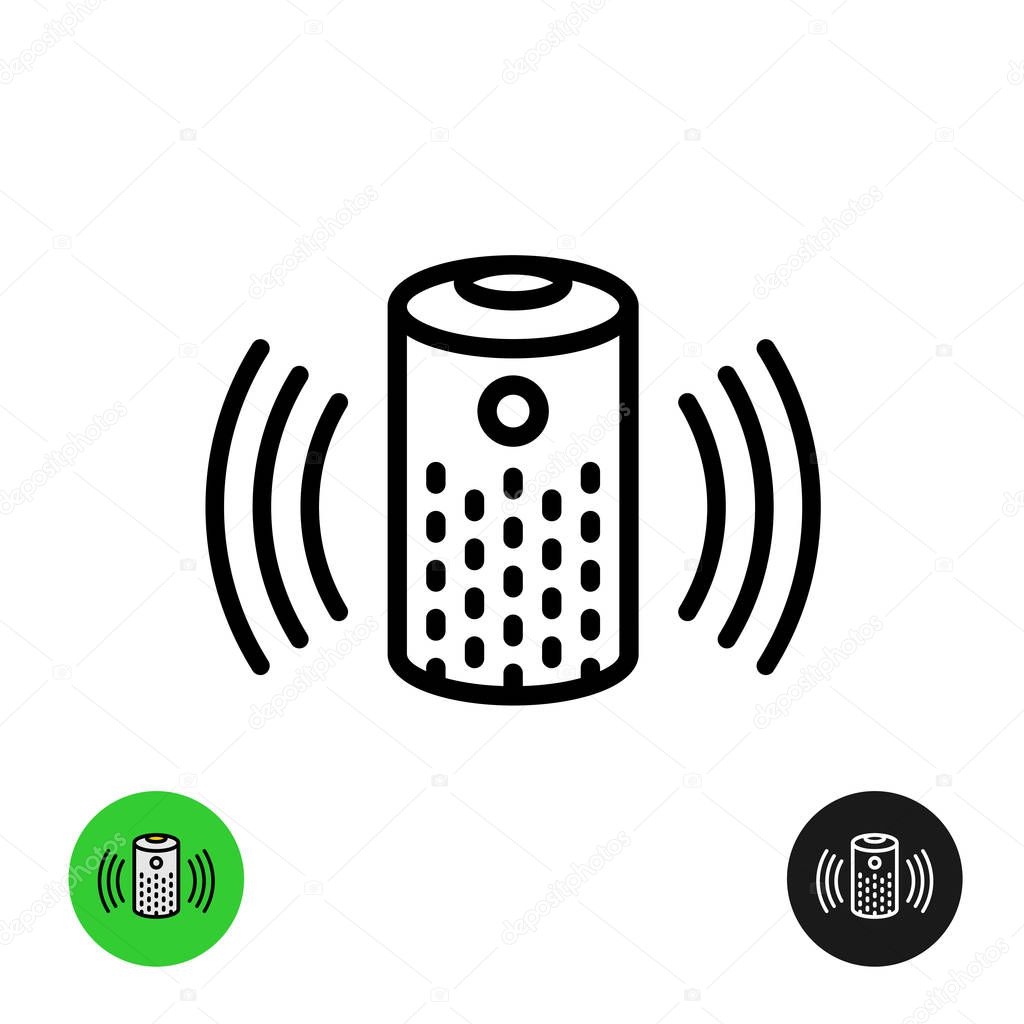 Voice assistant icon. Wireless speaker linear style symbol with audio wave lines.