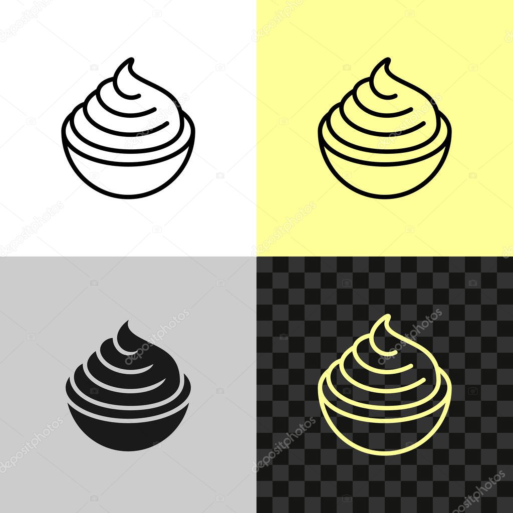 Cream cheese line icon. Soft cream in a small bowl symbol. Editable outline width.