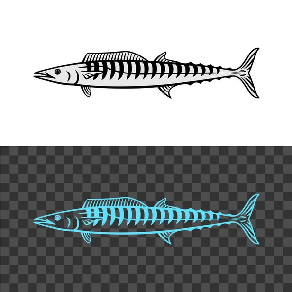 Wahoo fish illustration. König Makrele schwarzes Zeichen. — Stockvektor