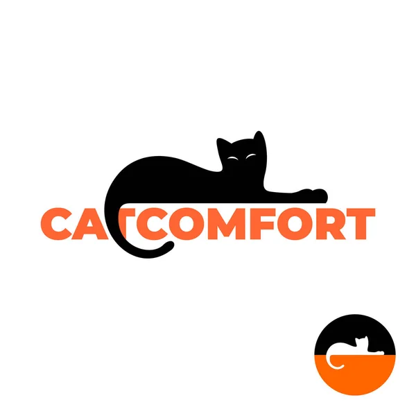 Μαύρη γάτα σιλουέτα τοποθέτηση έναν λογότυπο κειμένου. — Διανυσματικό Αρχείο