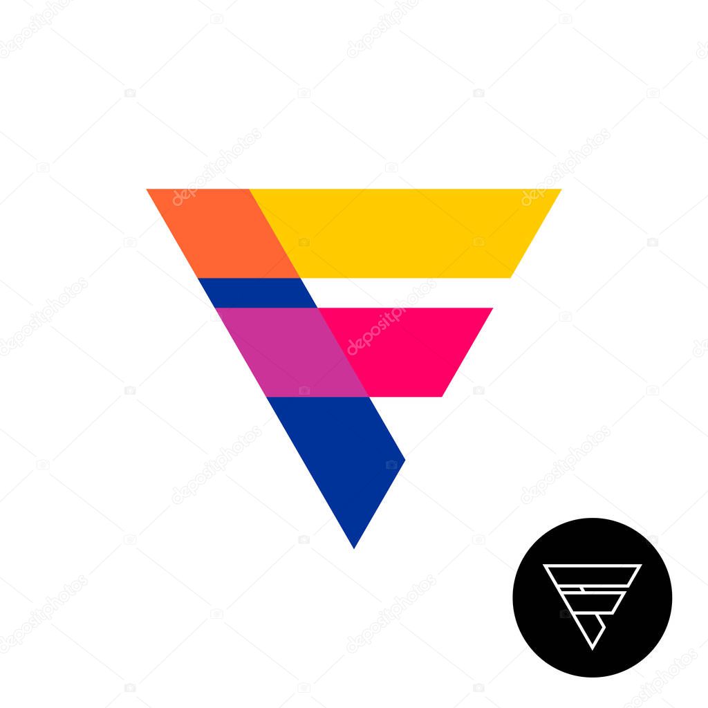 Letter f triangle logo with overlay opacity. Line style version included. Transparency are flattened. Adjustable stroke.