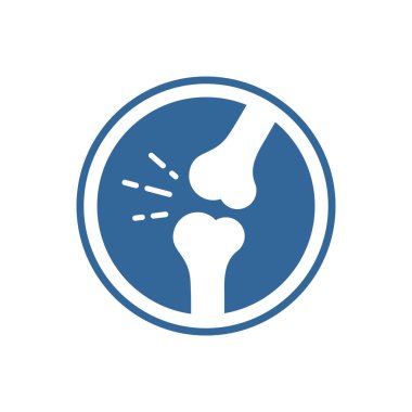 Bones and joints icon. Symbol of knee or elbow with pain sound lines.  clipart