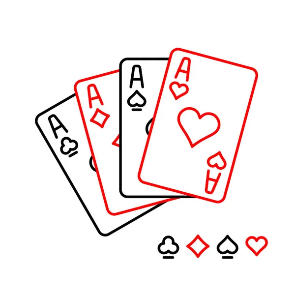 Vier Asse Spielkarten Linie Stil Illustration. — Stockvektor
