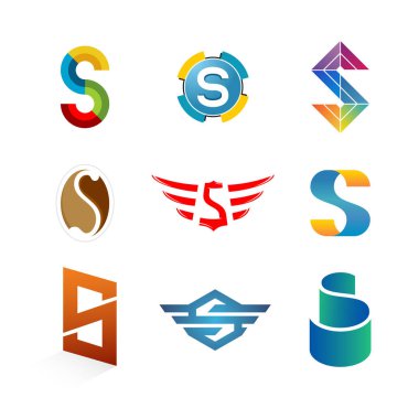 Harf S logo koymak. Farklı stil ve renk S işaretleri co mektup