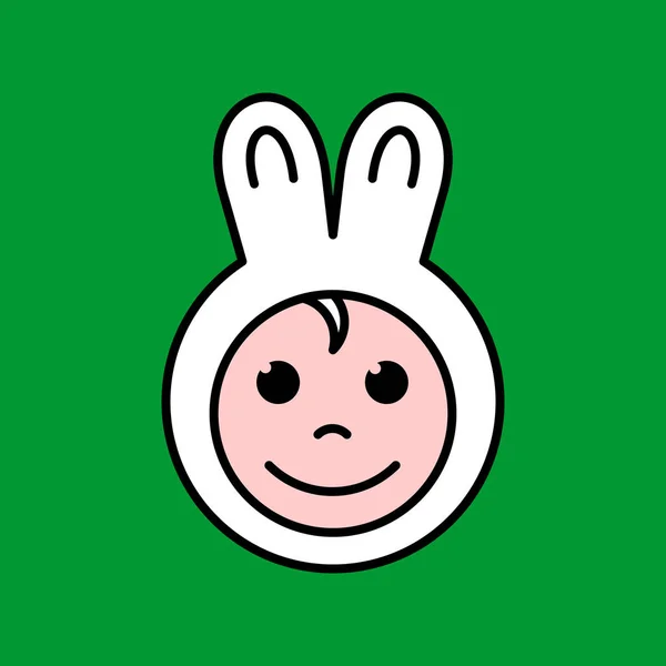 Çocuk eğlenceli bir yüzüne sevimli tavşan kulakları şapka. Bir maske lik mutlu çocuk — Stok Vektör