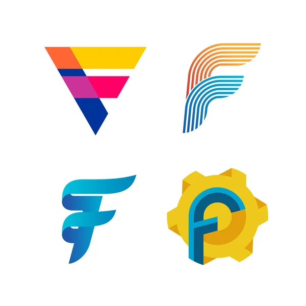 F の文字のロゴを設定します。別のスタイルと色 F 文字標識 co — ストックベクタ