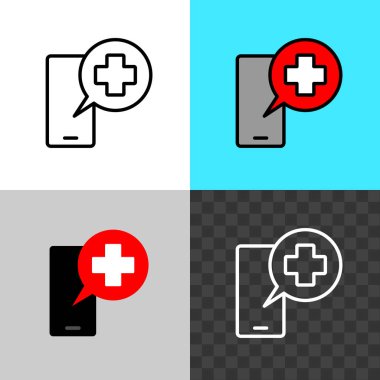 Doktor sembolünü çağırın. Tıbbi haç ile akıllı telefon silüeti