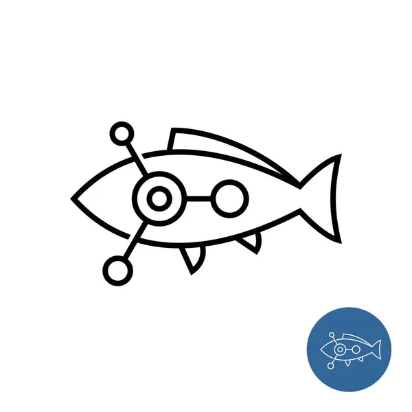 Ícone de contorno de peixe com símbolo molecular científico ou químico — Vetor de Stock
