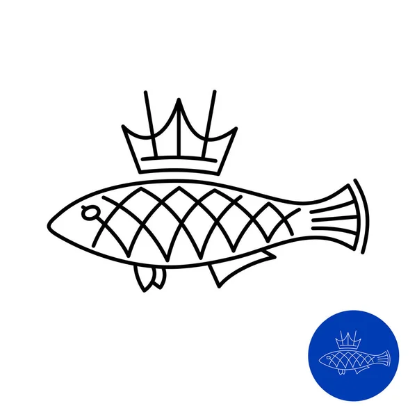 Icône poisson avec couronne. King poisson ligne style concept logo idée . — Image vectorielle