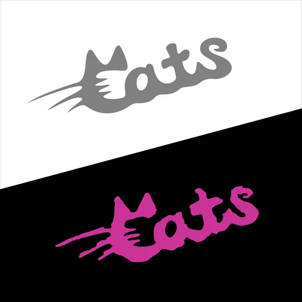 Cats word stylish fashion logo with ears and whiskers. — Stock Vector