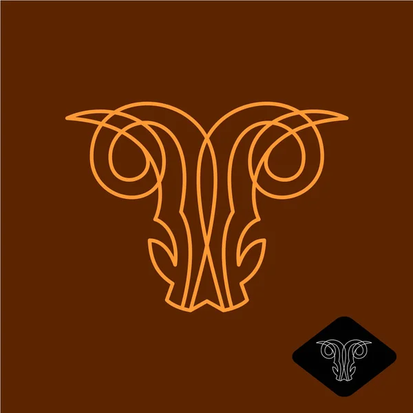 Demon geit hoofdlijn stijl logo. Satan RAM eng gestileerd symbool. — Stockvector