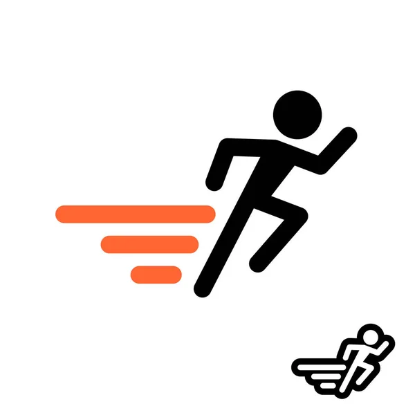 Logo del corredor. Silueta de hombre en movimiento rápido con líneas de velocidad . — Vector de stock