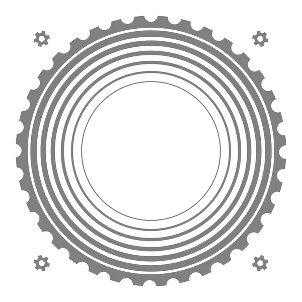 Latar belakang teknis dengan lingkaran konsentris dan siluet gigi . - Stok Vektor