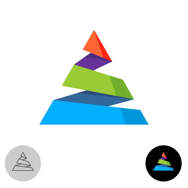 Logo abstracto de triángulo colorido. Espiral cortado montaña vívidos colores símbolo . — Vector de stock