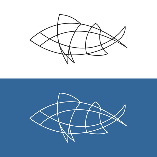 Abstract fish line logo. Simple elegant style fish silhouette with crossed outlines.