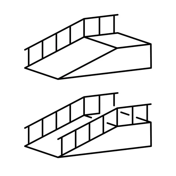 Rampe pour handicapés illustration simple contour noir. Poteau de montée avec mains courantes . — Image vectorielle