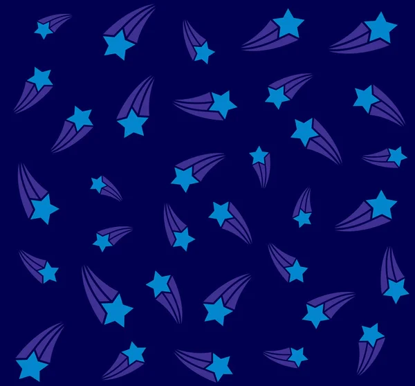 流れ星夜シームレスなパターンの背景。濃い青色の背中に水色の星。パジャマ. — ストックベクタ